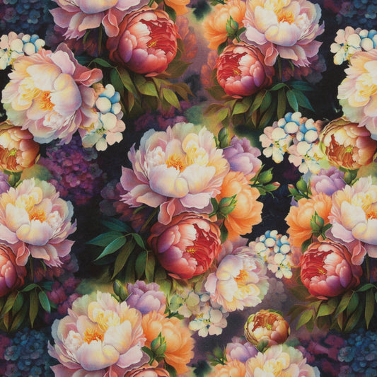 Canvas fabric - peonies, 250 g/m² – available at Šarlotes audumi