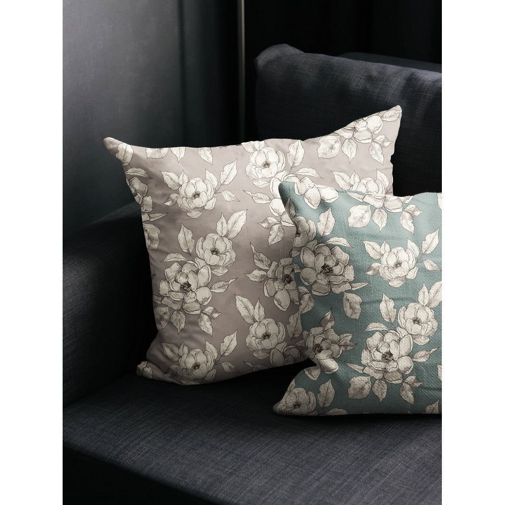 Kanvas audums - ziedi uz pelēka fona 225 g/m²