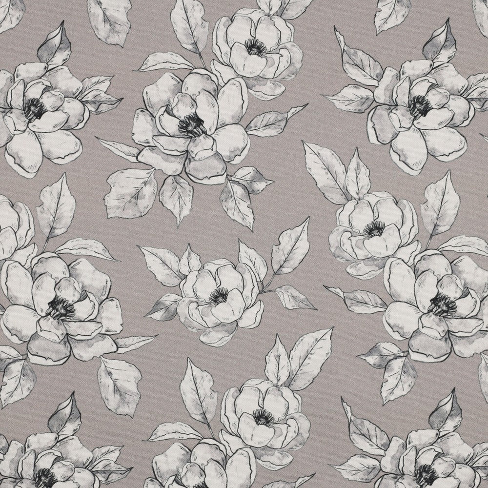 Kanvas audums - ziedi uz pelēka fona 225 g/m²