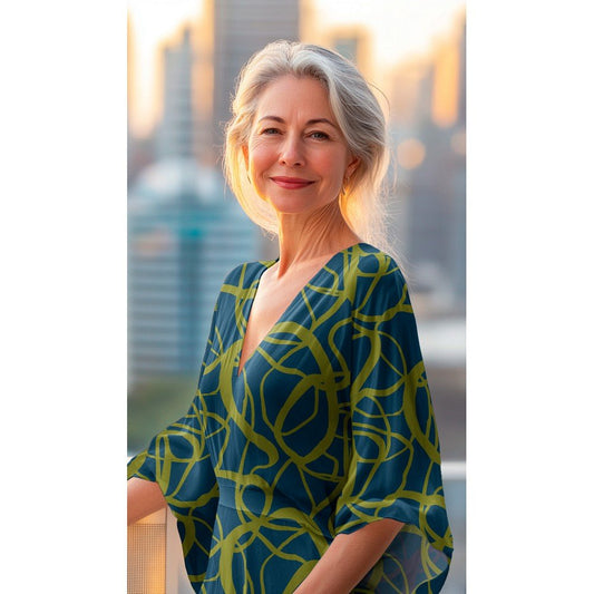 Kleitu audums ar elastānu - abstrakstas līnijas 80 g/m²