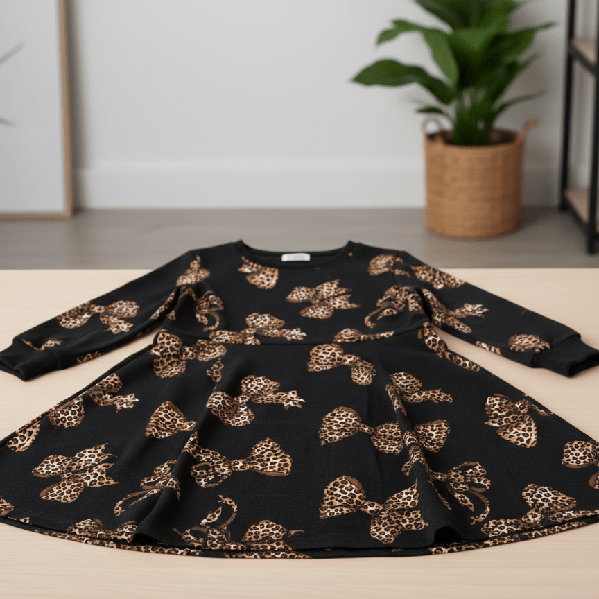 Attēls ar Kokvilnas cilpiņtrikotāža ar siltinājumu - leoparda bantes 250 g/m² – pieejams Šarlotes audumi