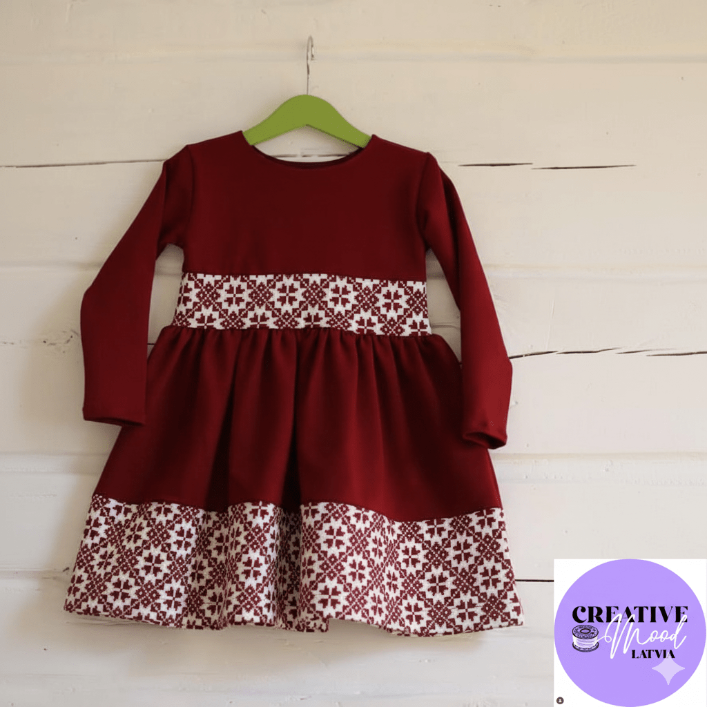 Attēls ar Kokvilnas cilpiņtrikotāža - auseklīšu raksts uz karmīnsarkana fona 250 g/m² – pieejams Šarlotes audumi