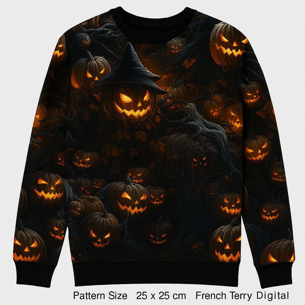 Kokvilnas cilpiņtrikotāža - baisie ķirbji 230 g/m²