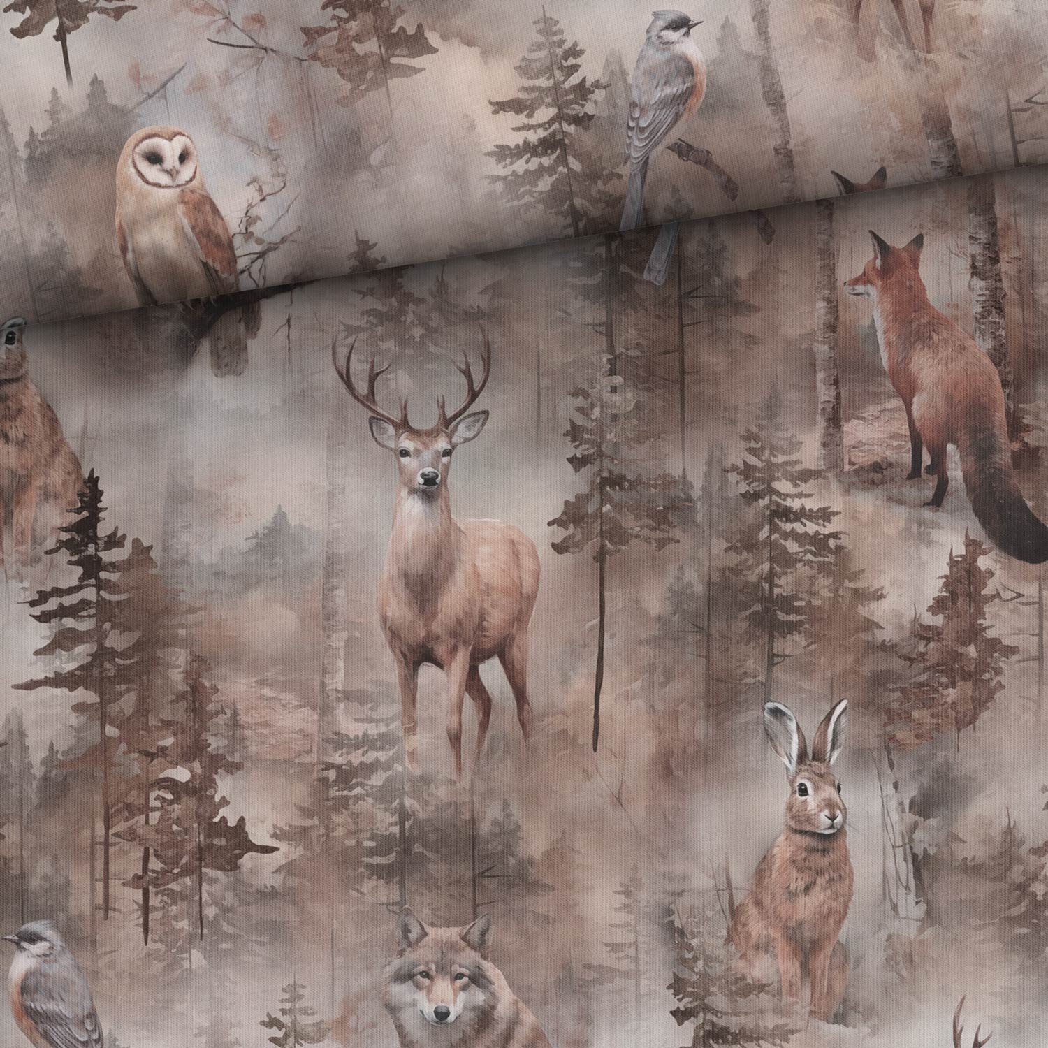 Kokvilnas cilpiņtrikotāža - briedis mežā 250 g/m²