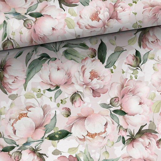 Kokvilnas cilpiņtrikotāža - gaišās peonijas 250 g/m²