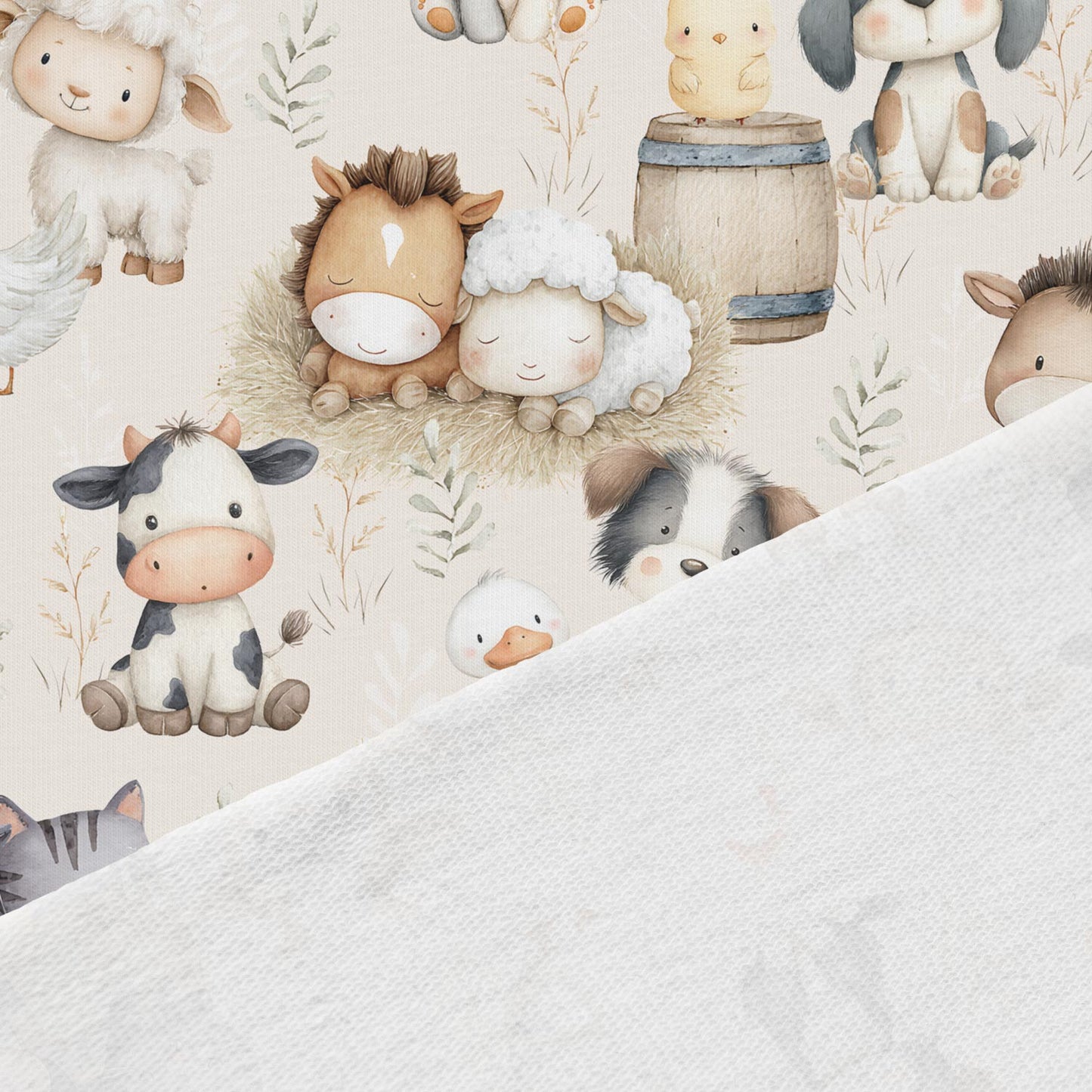 Image de jersey bouclé en coton - joyeuse bande d’amis de la ferme 250 g/m² | Design - 02 – disponible chez Šarlotes audumi