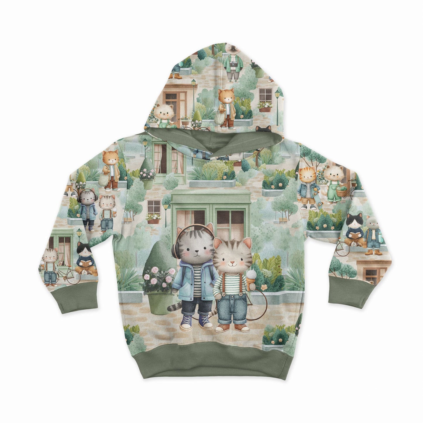 Attēls ar Kokvilnas cilpiņtrikotāža - kaķu dzīve pilsētā 250 g/m² – pieejams Šarlotes audumi