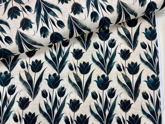 Kokvilnas cilpiņtrikotāža - melnās tulpes 250 g/m²