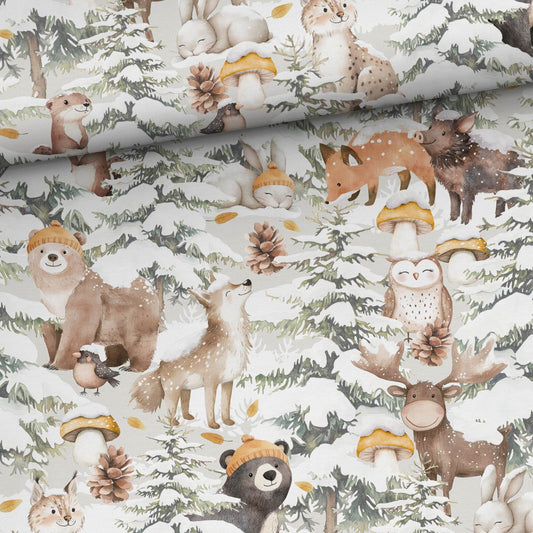 Attēls ar Kokvilnas cilpiņtrikotāža - mežs ziemā 250 g/m² – pieejams Šarlotes audumi