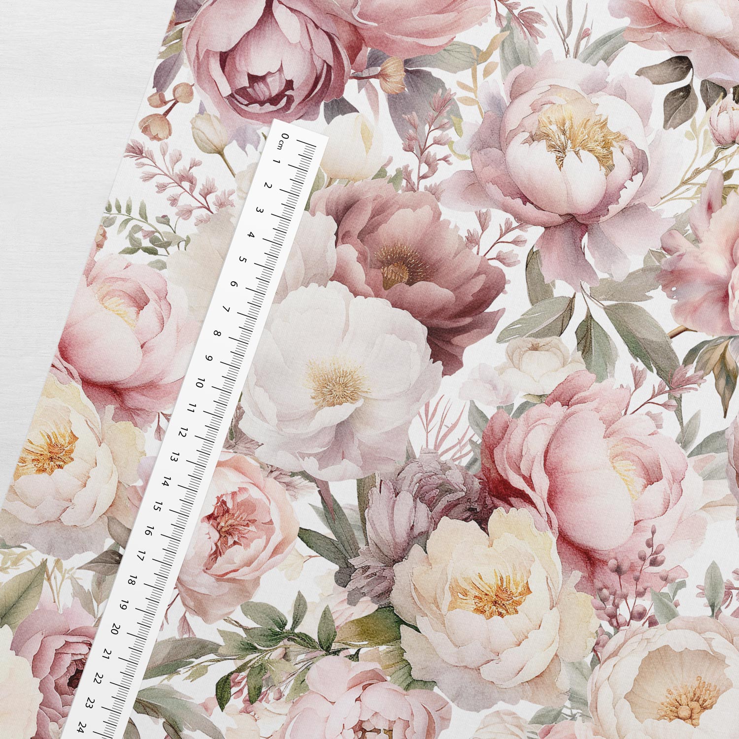Kokvilnas cilpiņtrikotāža - peoniju simfonija 250 g/m²