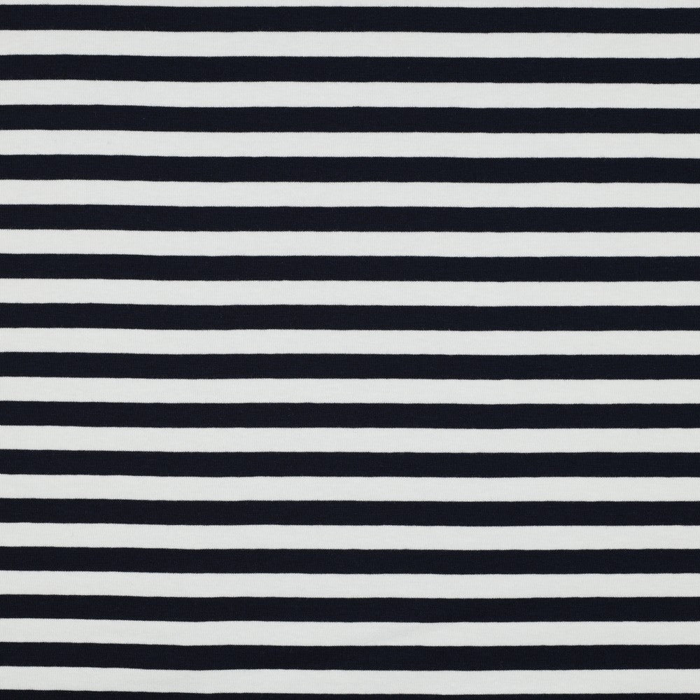 Kokvilnas cilpiņtrikotāža - tumši zilas svītras 190 g/m²