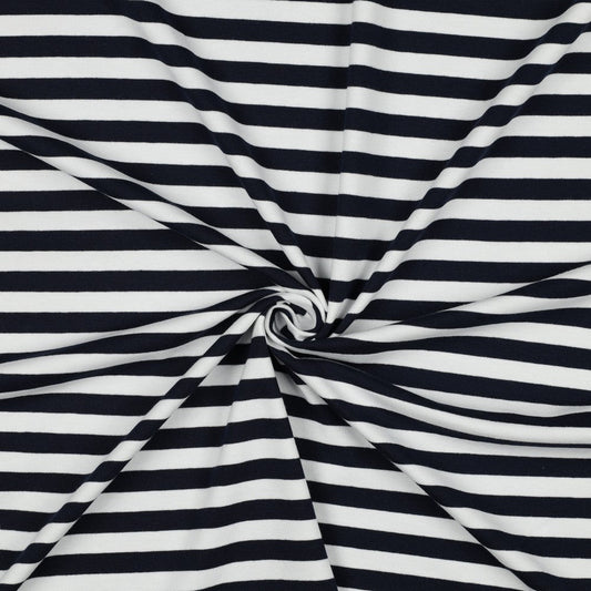 Kokvilnas cilpiņtrikotāža - tumši zilas svītras 190 g/m²