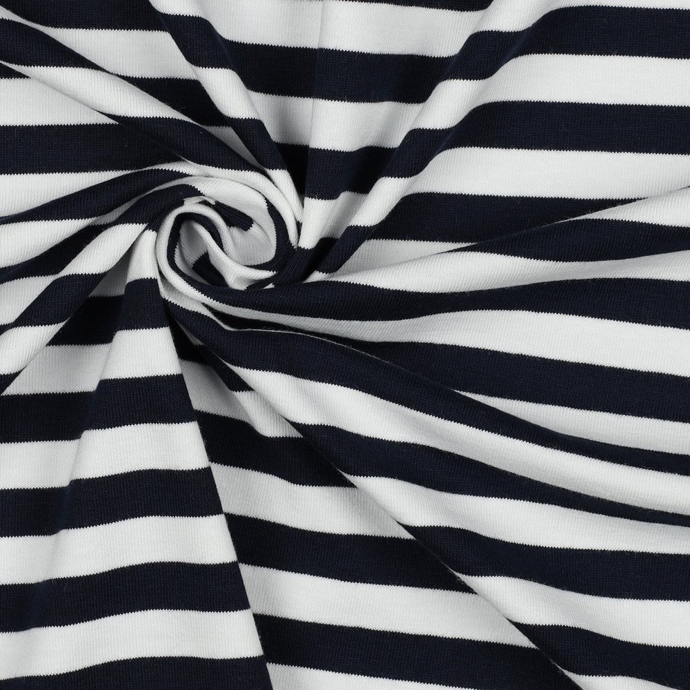 Kokvilnas cilpiņtrikotāža - tumši zilas svītras 190 g/m²