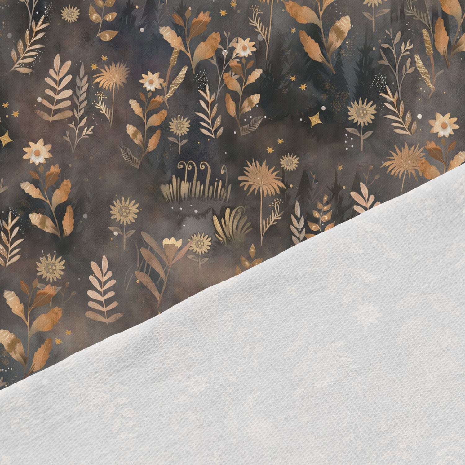 Kokvilnas cilpiņtrikotāža - zeltainie ziedi 250 g/m²