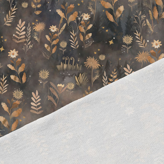 Kokvilnas cilpiņtrikotāža - zeltainie ziedi 250 g/m²