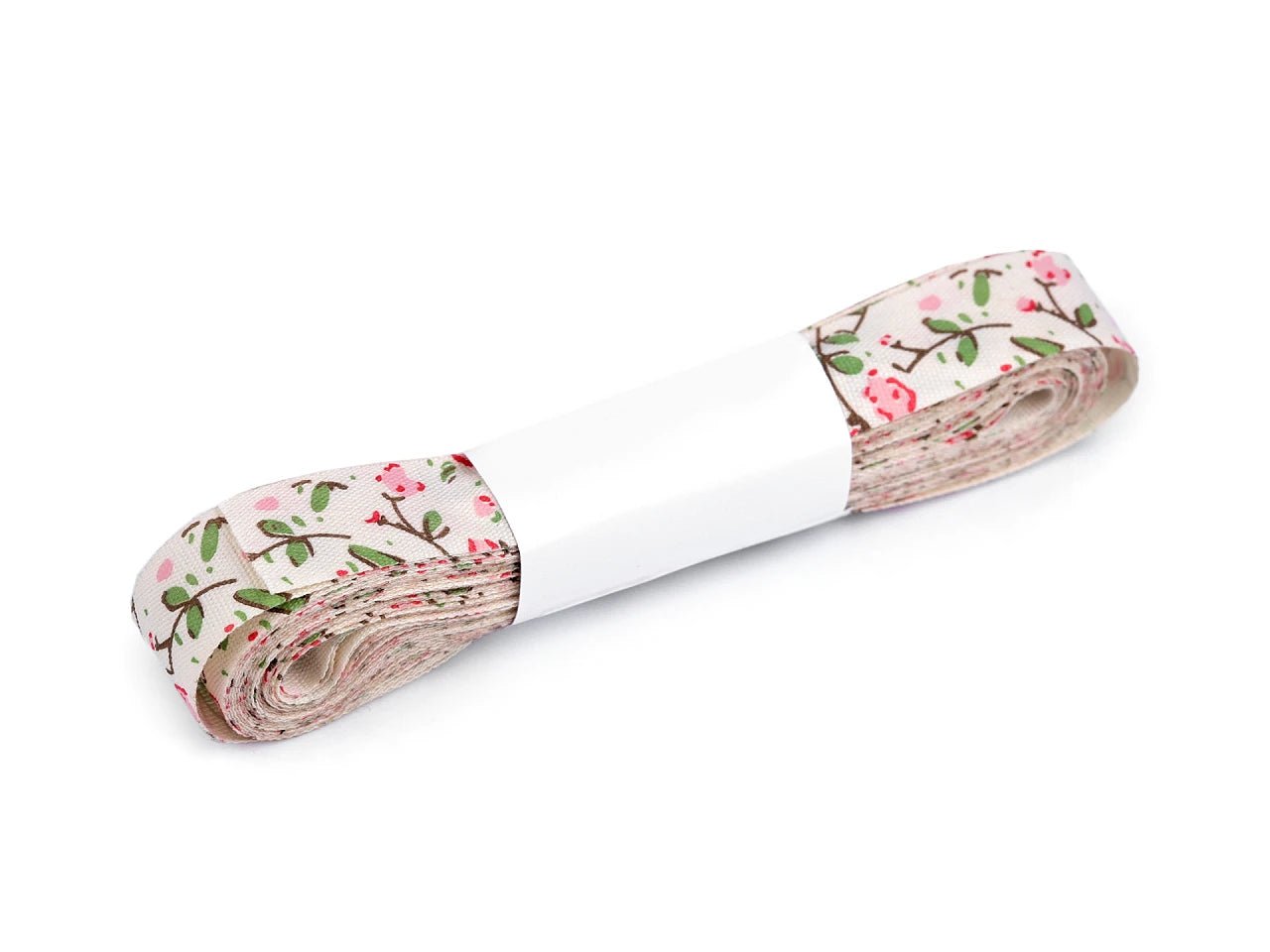 Kokvilnas lente ar ziedu apdruku | 15 mm 5 m