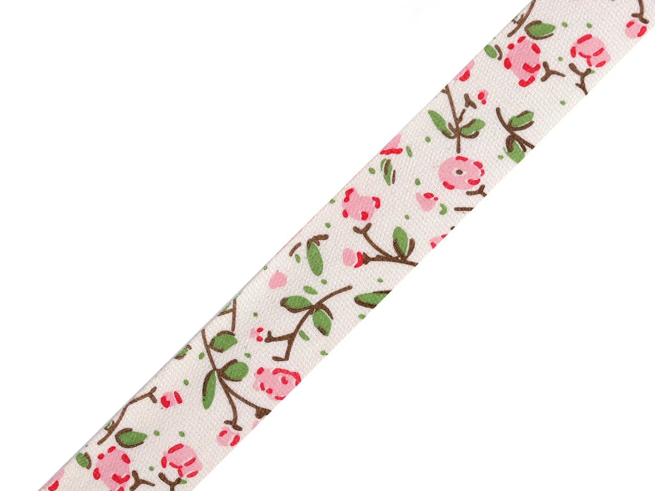 Kokvilnas lente ar ziedu apdruku | 15 mm 5 m