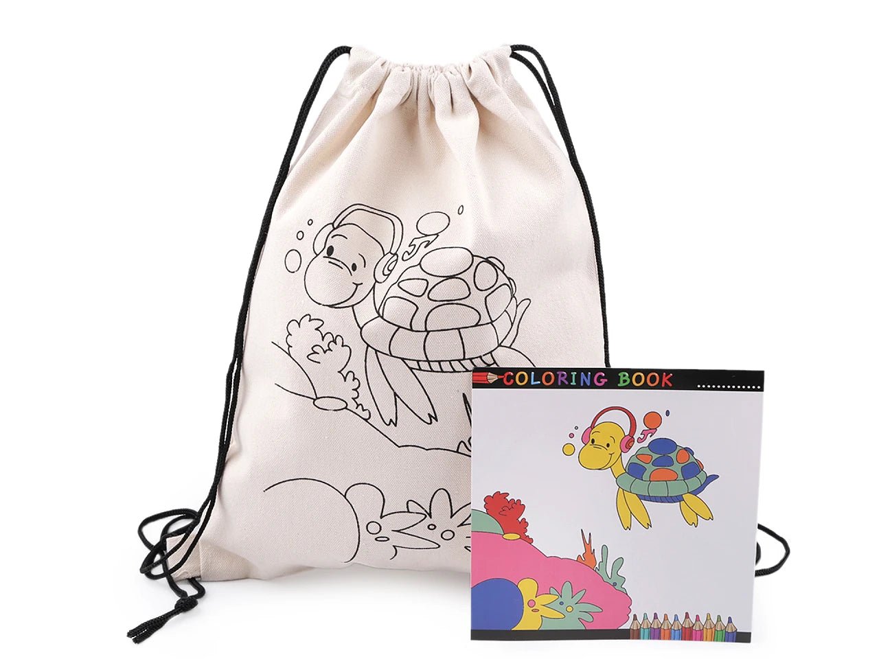 Kokvilnas maisiņš ar attēlu krāsošanai – bruņurupucis