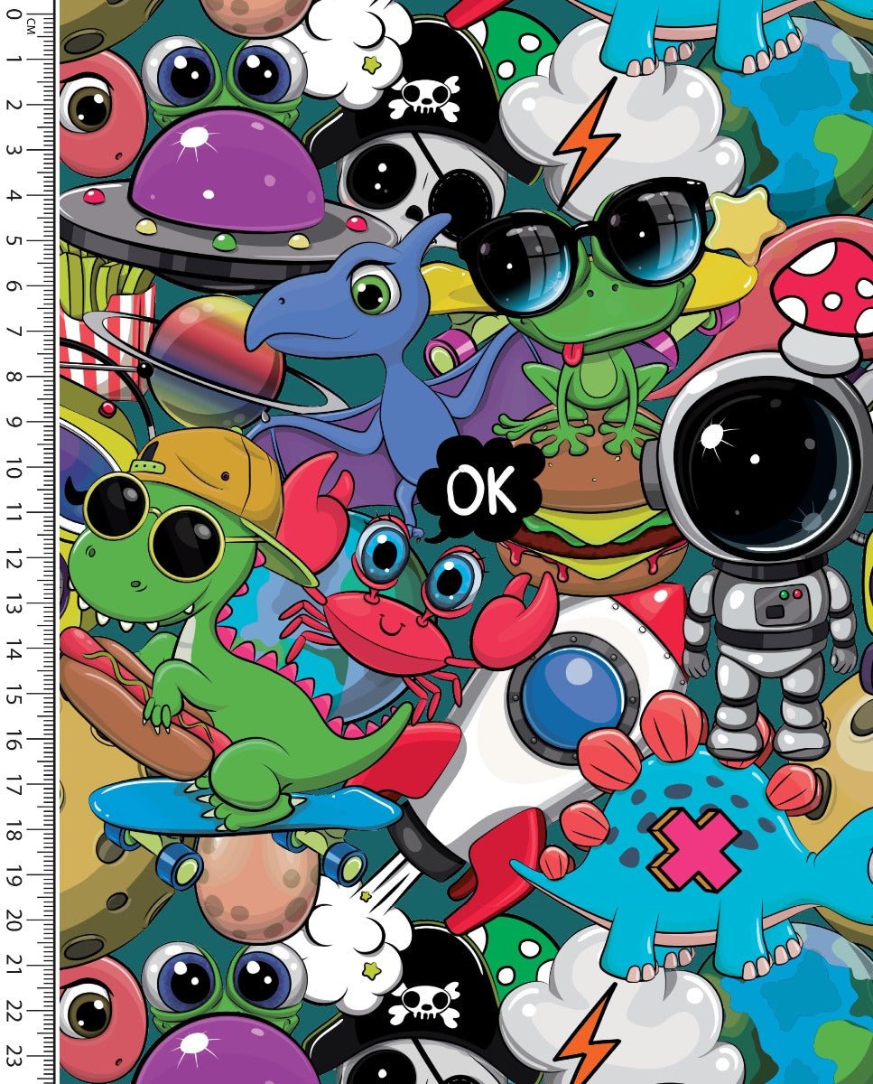 Attēls ar Kokvilnas siltināta trikotāža|Alpen fleece| - košie monstriņi 350 g/m² – pieejams Šarlotes audumi