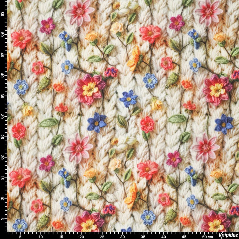 Attēls ar Kokvilnas siltināta trikotāža|Alpen fleece| - pīnes ar ziediem 340 g/m² – pieejams Šarlotes audumi