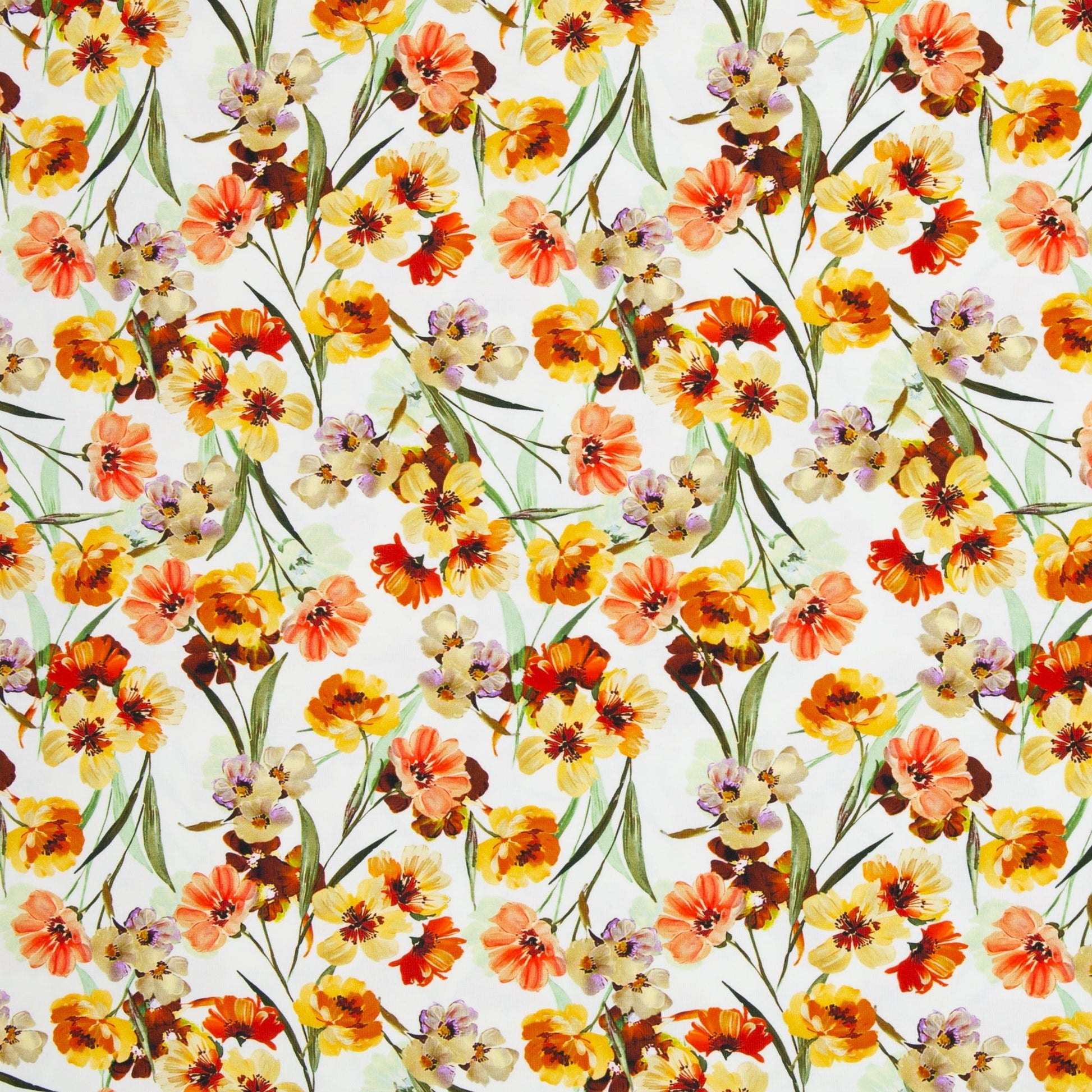 Kokvilnas trikotāža - dzeltenie ziedi 220 g/m²