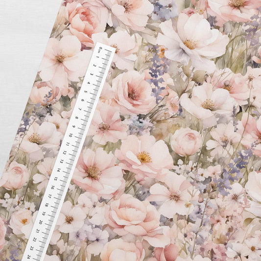 Kokvilnas trikotāža - pasteļtoņu ziedi 200 g/m²