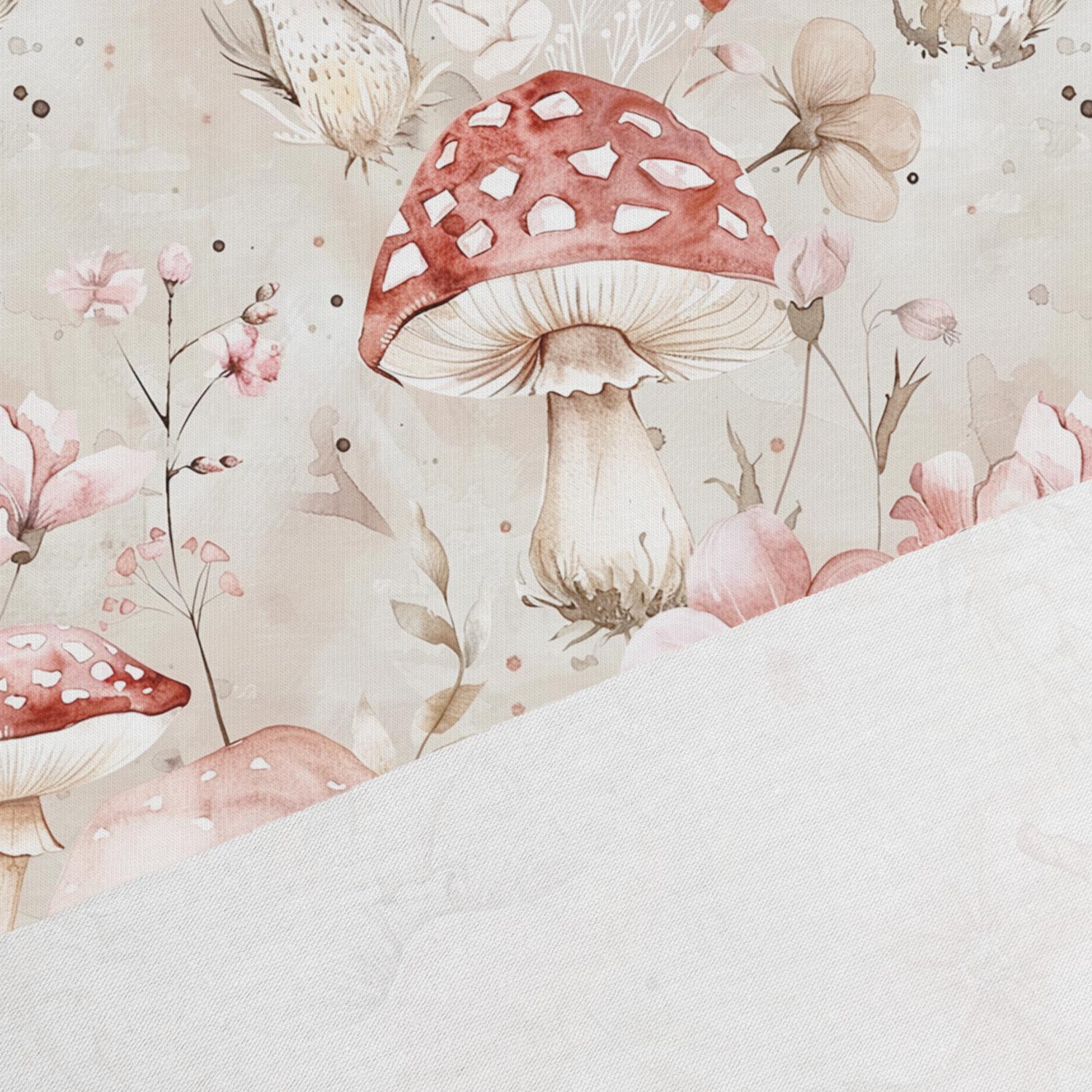 Attēls ar Kokvilnas trikotāža - sēnes ziedos 200 g/m² – pieejams Šarlotes audumi
