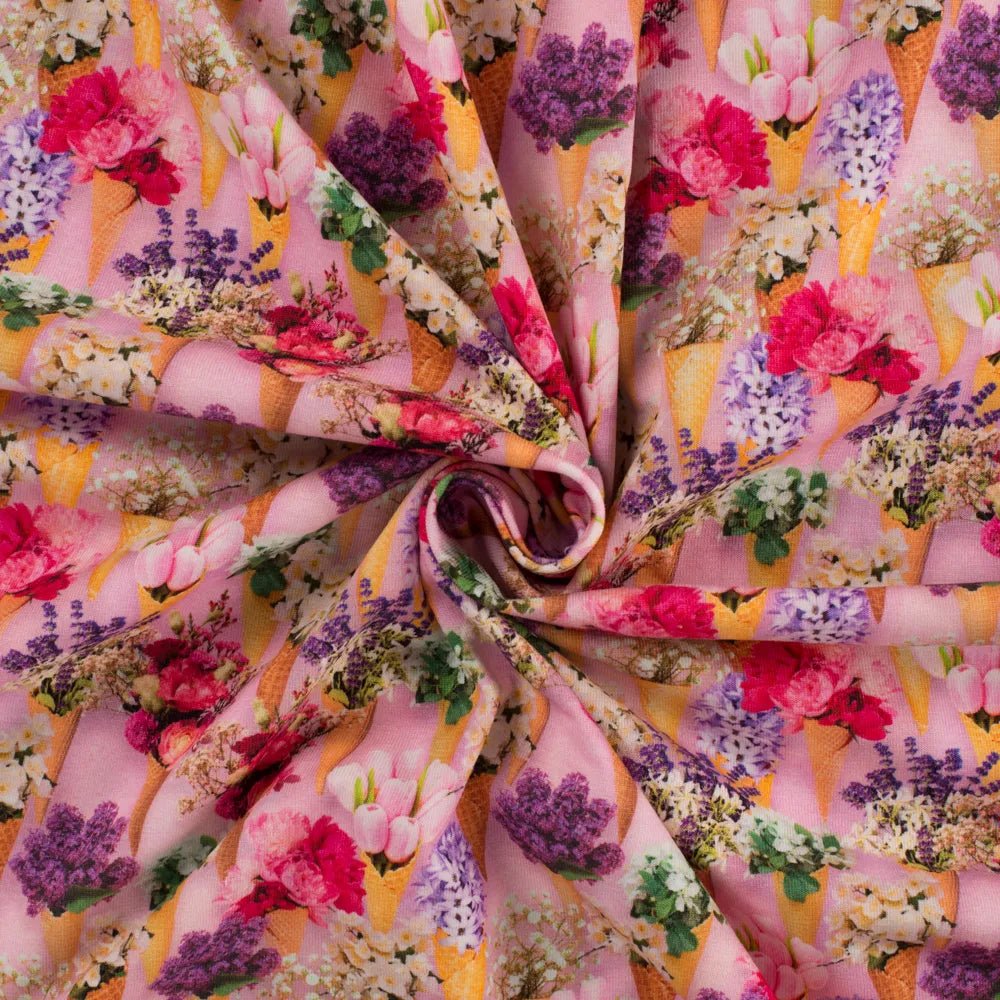 Kokvilnas trikotāža - ziedošie saldējumi 200 g/m²