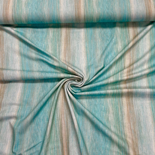 Kokvilnas trikotāža - zilas un bēšas smalkas līnijas 210 g/m²