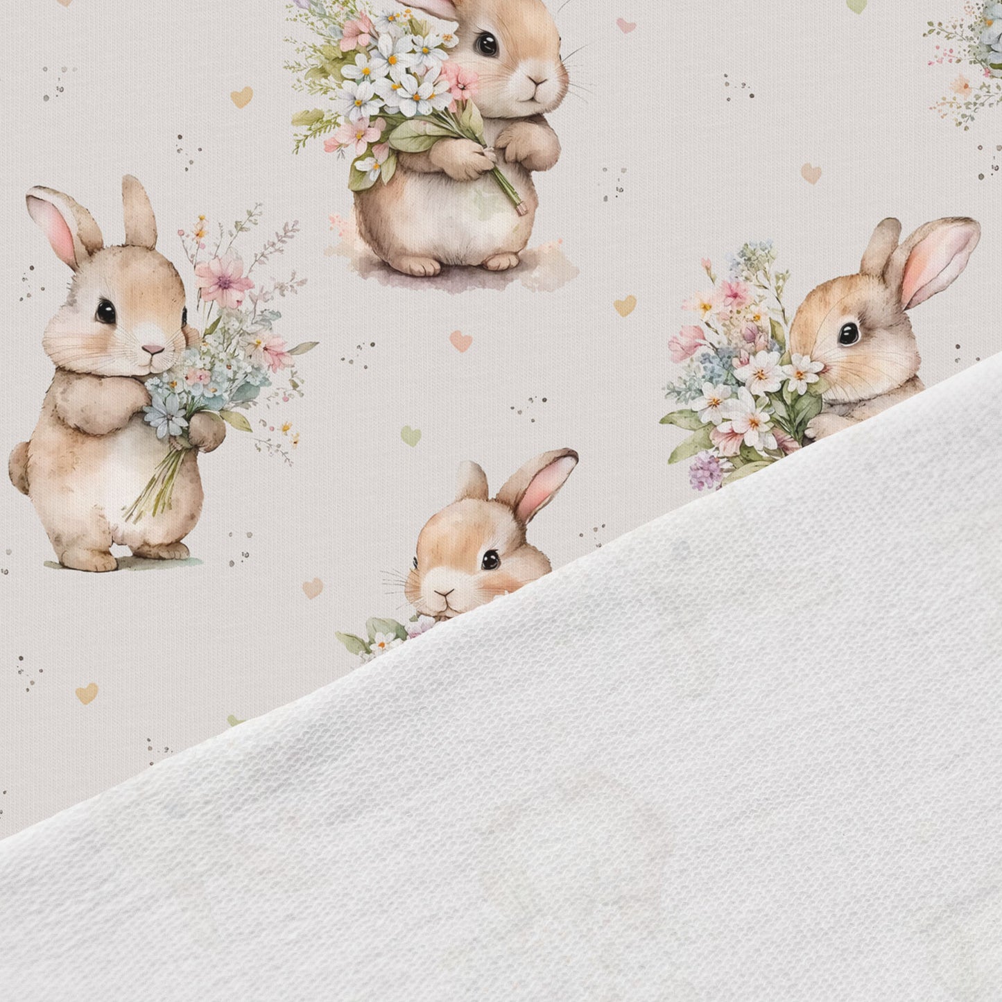 Kokvilnas cilpiņtrikotāža-zaķi ar ziediem 250 g/m²