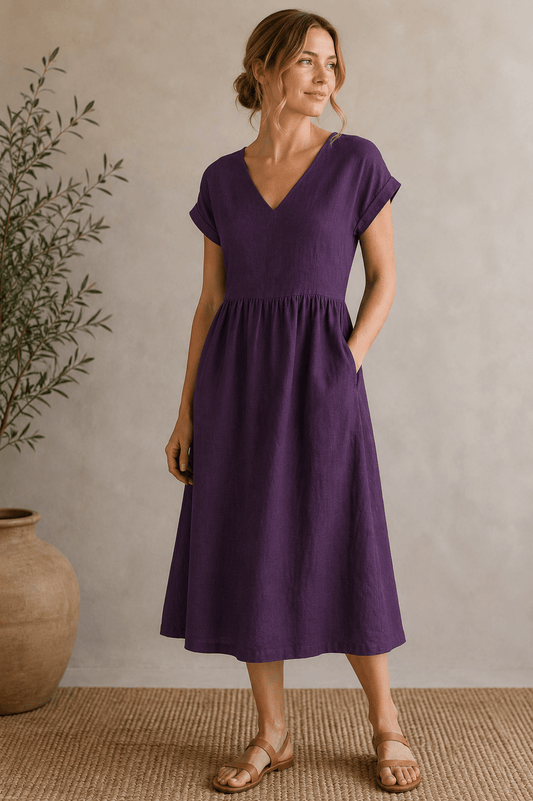 Lino audinys tamsiai violetinis 260 g/m² – prieinamas internetu „Šarlotės audiniai“