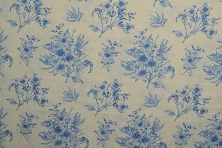 Image of linen with cotton - blue flowers 170 g/m² – available at Charlotte's Fabrics