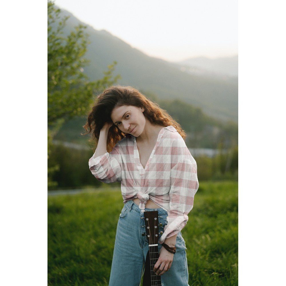 Lins ar viskozi - gaiši brūns rūtains 145 g/m²