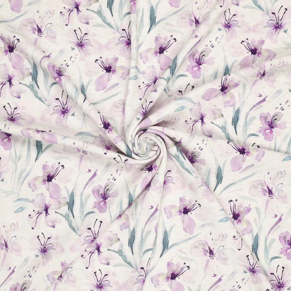 Lins ar viskozi - lillā ziedi 200 g/m²