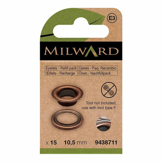 Metāla gredzeni, Luversi 10.5mm (15 gab.) Milward - antīki