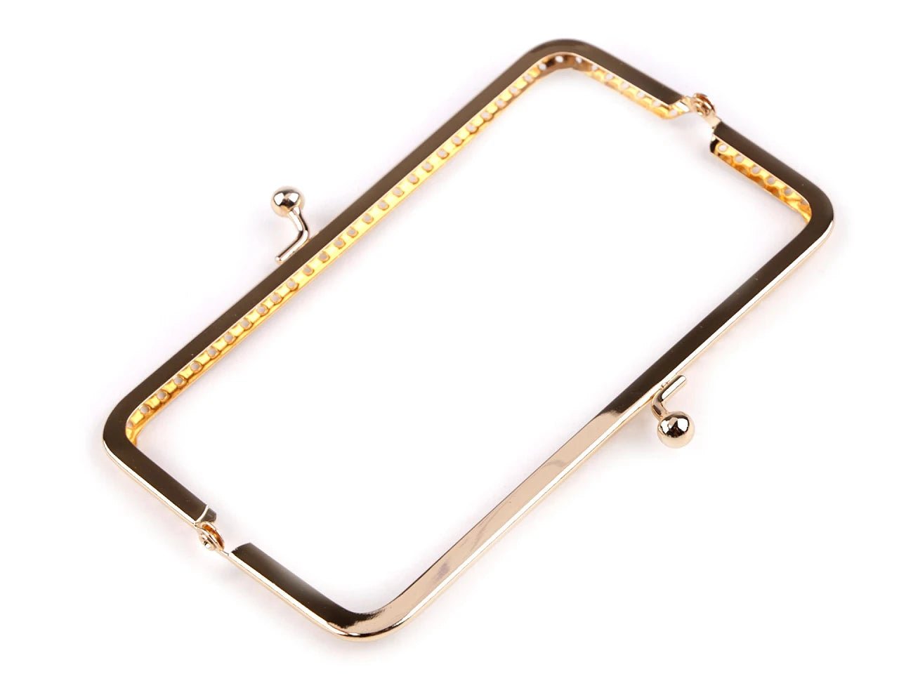 Attēls ar Metāla somiņas rāmis piešūšanai, 15,5 × 9 cm - rozā zelta tonis – pieejams Šarlotes audumi