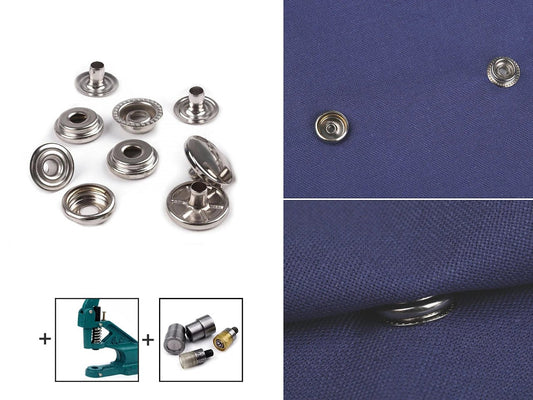 Metāla spiedpogas Ø15 mm (AM6) – O - SPRING, biezākiem audumiem|10 gb