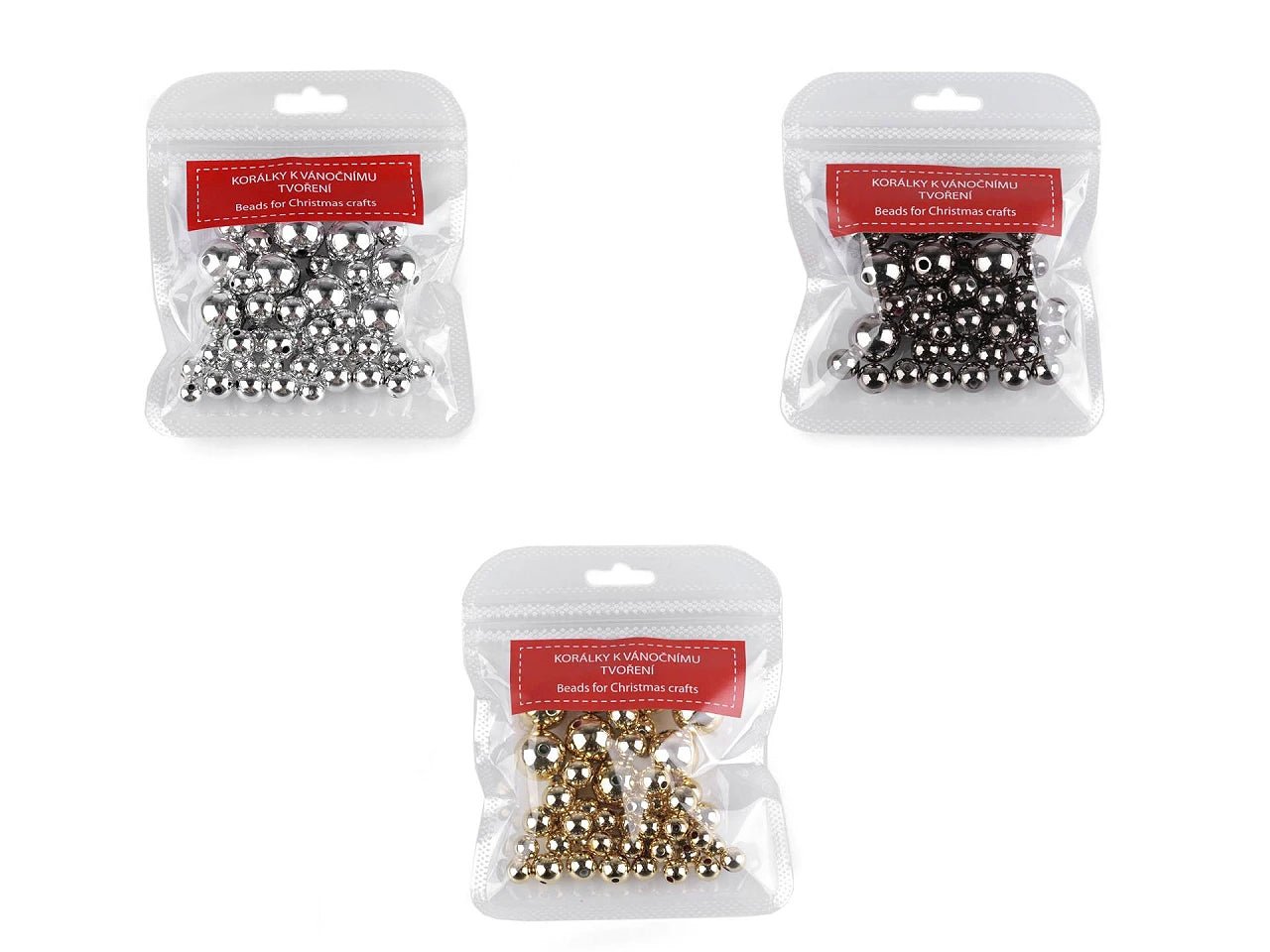 Metāliskas plastmasas pērlītes, dažadi izmēri (48 gab.)