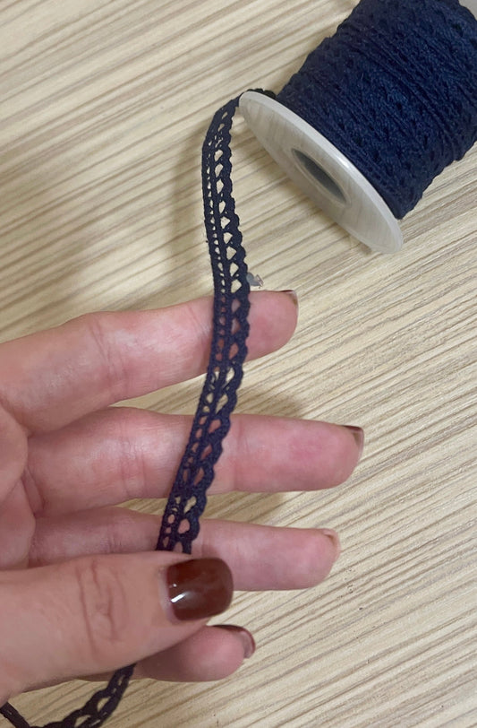 Image of 1 cm dark blue lace – available online at Šarlotes audumi