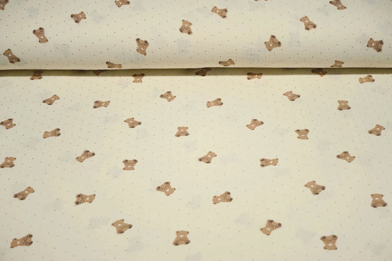 Muslīns - lācīši uz sviesta dzeltena fona 125 g/m²