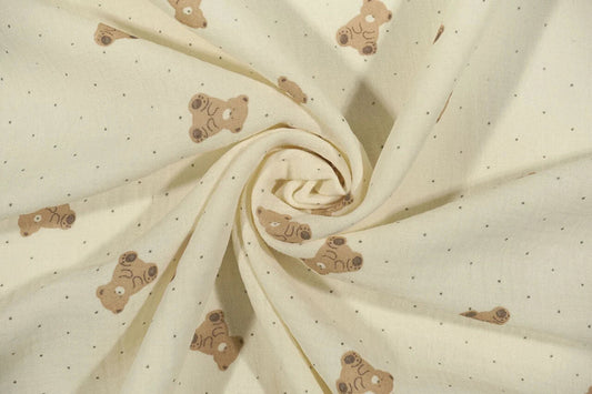 Muslīns - lācīši uz sviesta dzeltena fona 125 g/m²