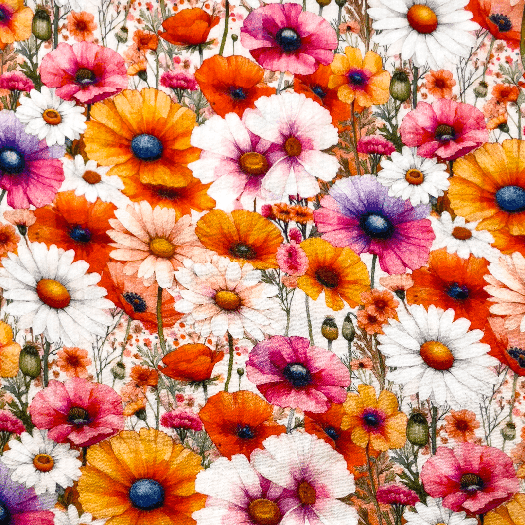 Muslīns - magones un margrietiņas 140 g/m²