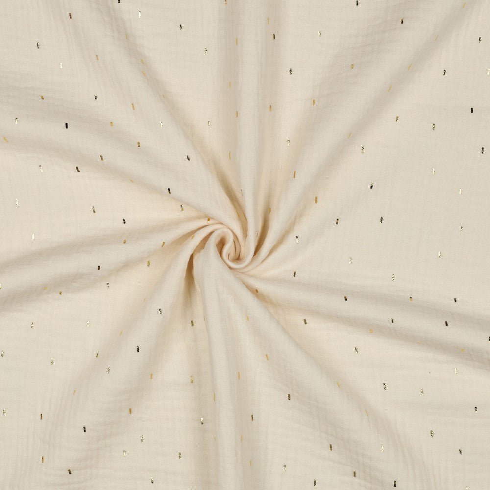 Muslīns - zelta punktiņi uz silti balta 125 g/m²
