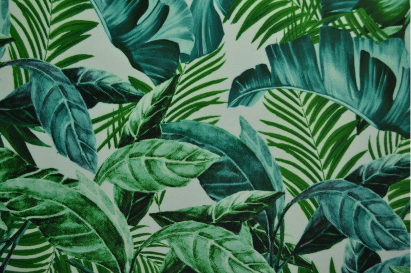 Peldkostīmu likras audums - tropu lapas 220 g/m²