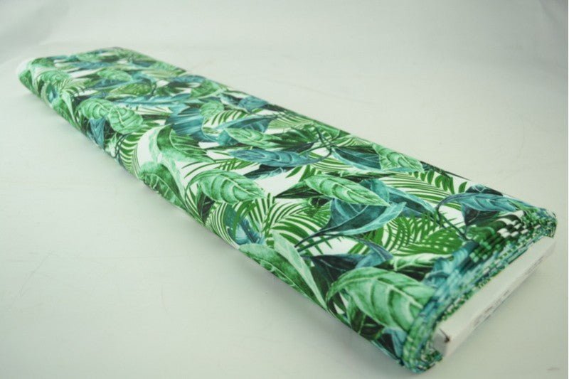 Peldkostīmu likras audums - tropu lapas 220 g/m²