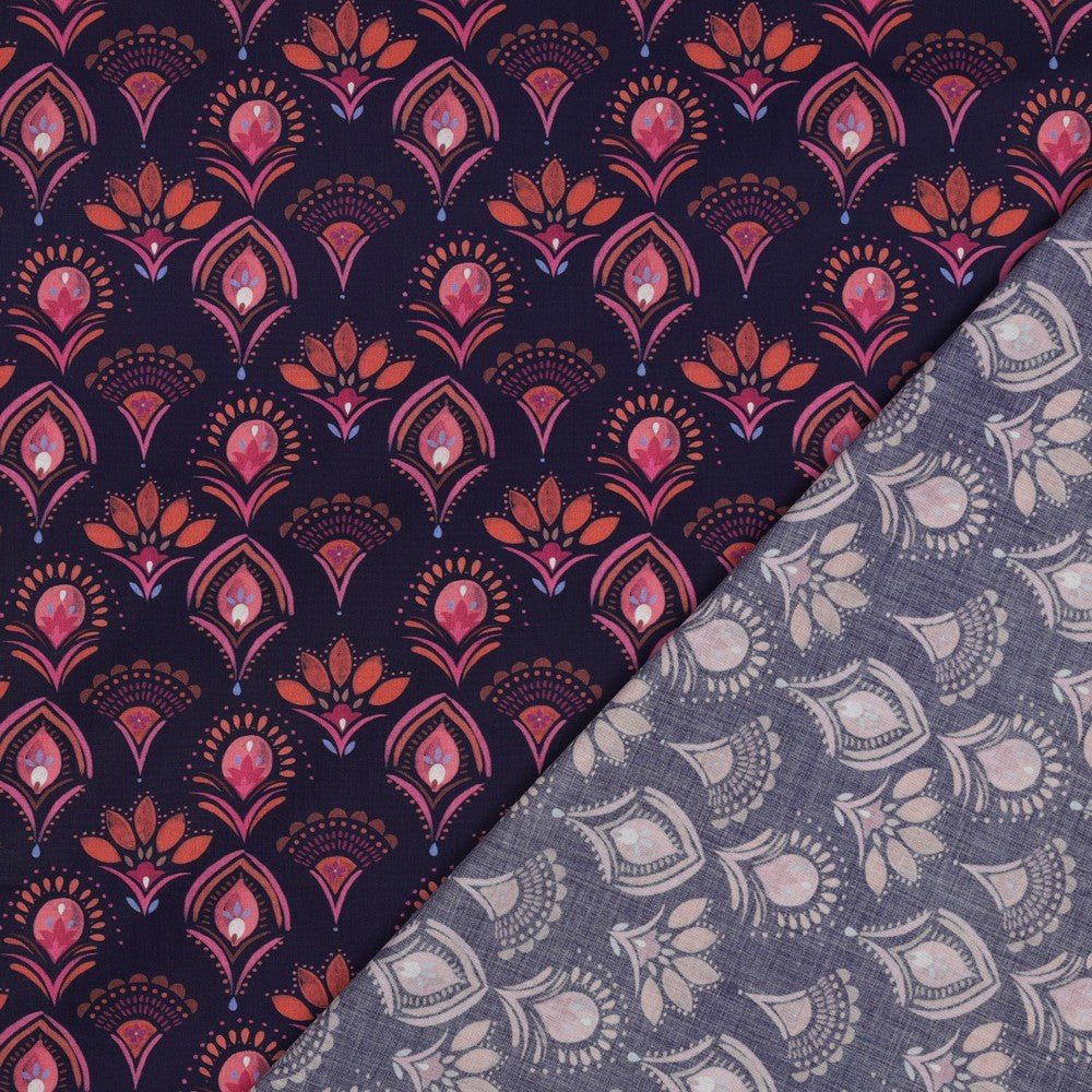 Premium 100% kokvilnas audums - austrumu ziedi 115 g/m²