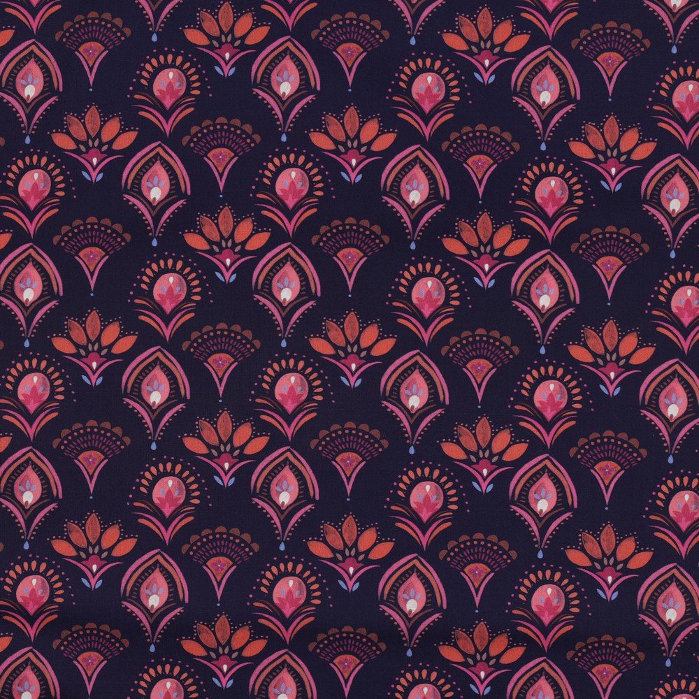 Premium 100% kokvilnas audums - austrumu ziedi 115 g/m²