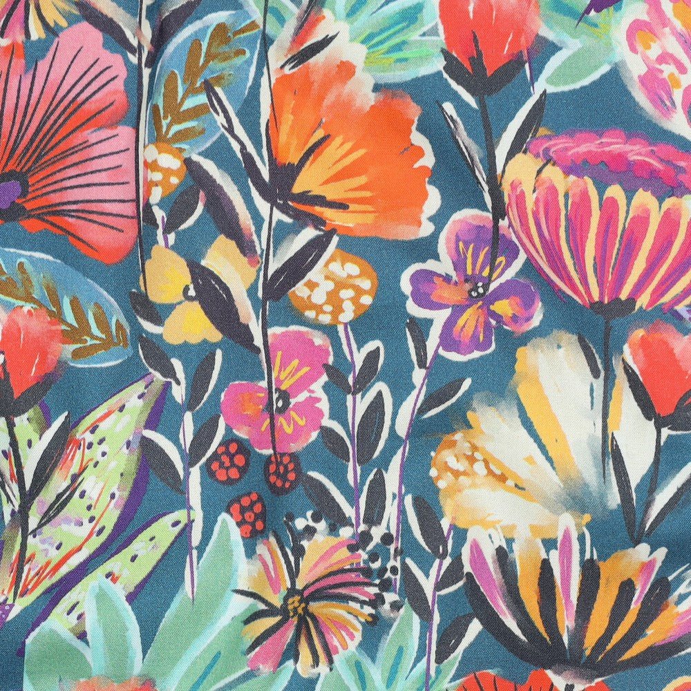 Premium 100% kokvilnas audums - košs ziedu motīvs 115 g/m²