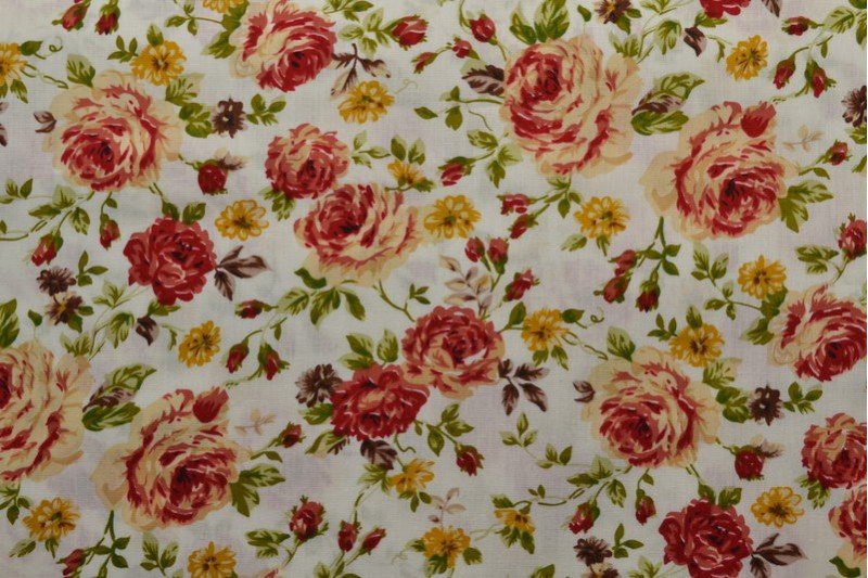 Premium 100% kokvilnas audums - retro rozes 115 g/m²