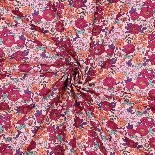 Image with Premium 100% cotton fabric - pink floral pattern 110 g/m² – available at Šarlotes audumi